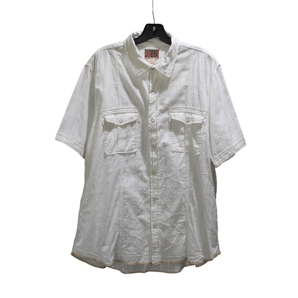 Vintage Red White Snap Front Shirt Mens XL Short Sleeve Cotton Casual